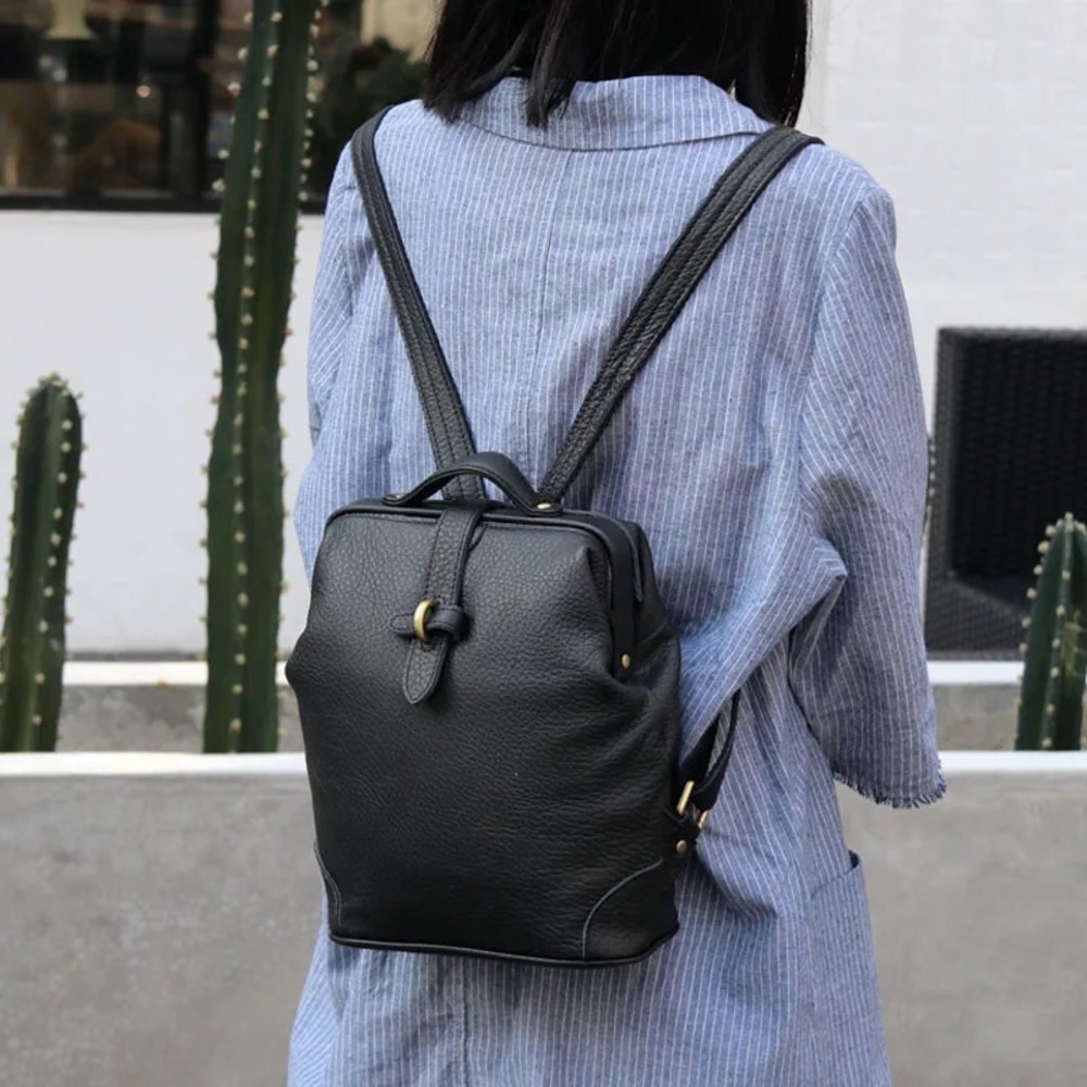 Disdressed genuine leather mini backpack